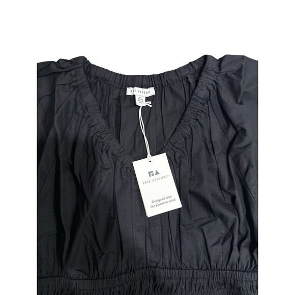 Free Assembly Black Cotton Flutter Sleeve Smocked Waist Dress Size M (8–10) NWT - Picture 3 of 8